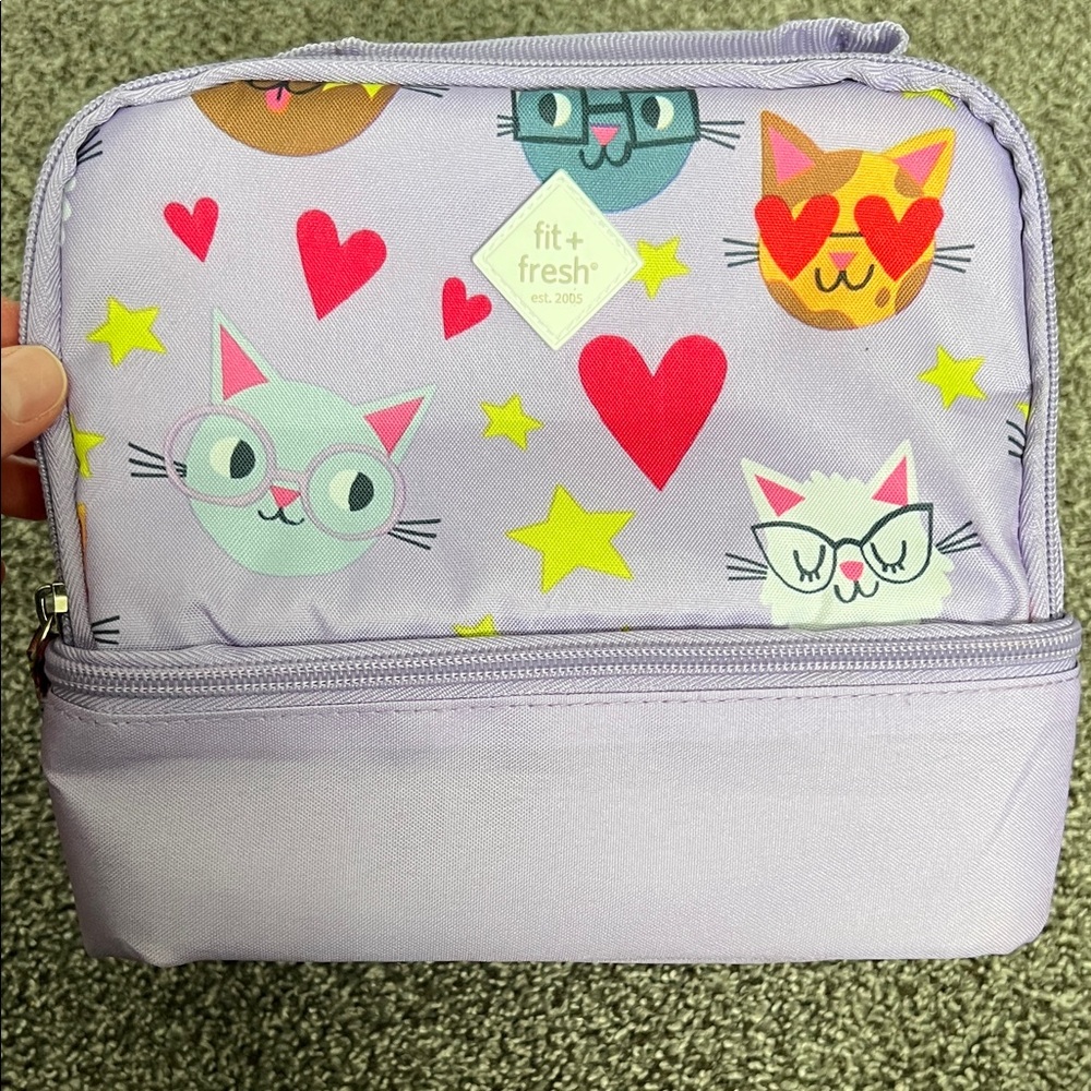 Fit + Fresh Purple Kids Kitty Cat & Hearts Print Lunch Bag!